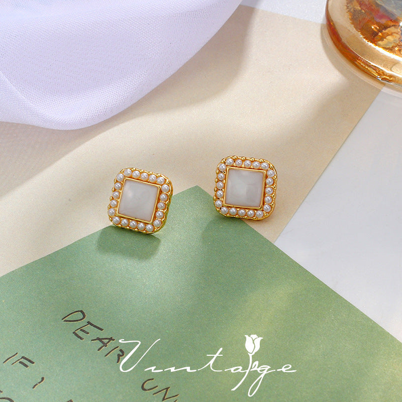 Geometric Pearl square Earrings