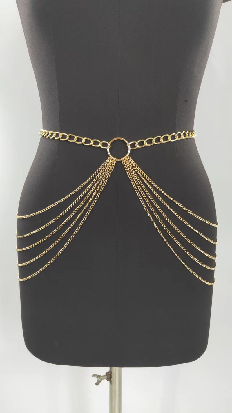Sexy Beach Bikini Thin Belly Chain Simple Geometric Exaggerated Fringe Waist Chain