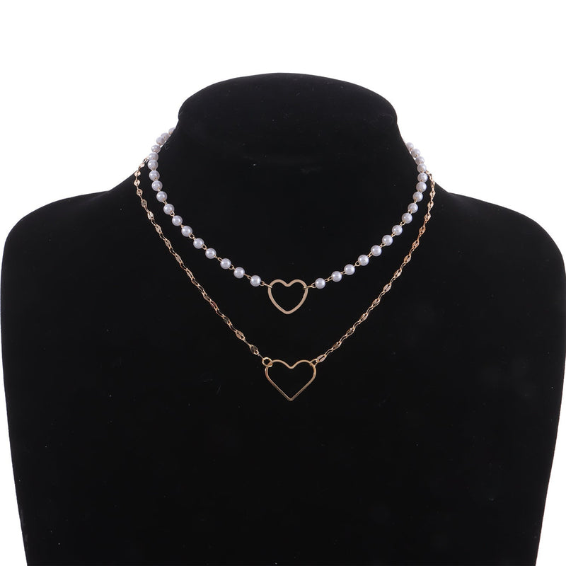 Beaded Pearl Necklace Heart Pendant