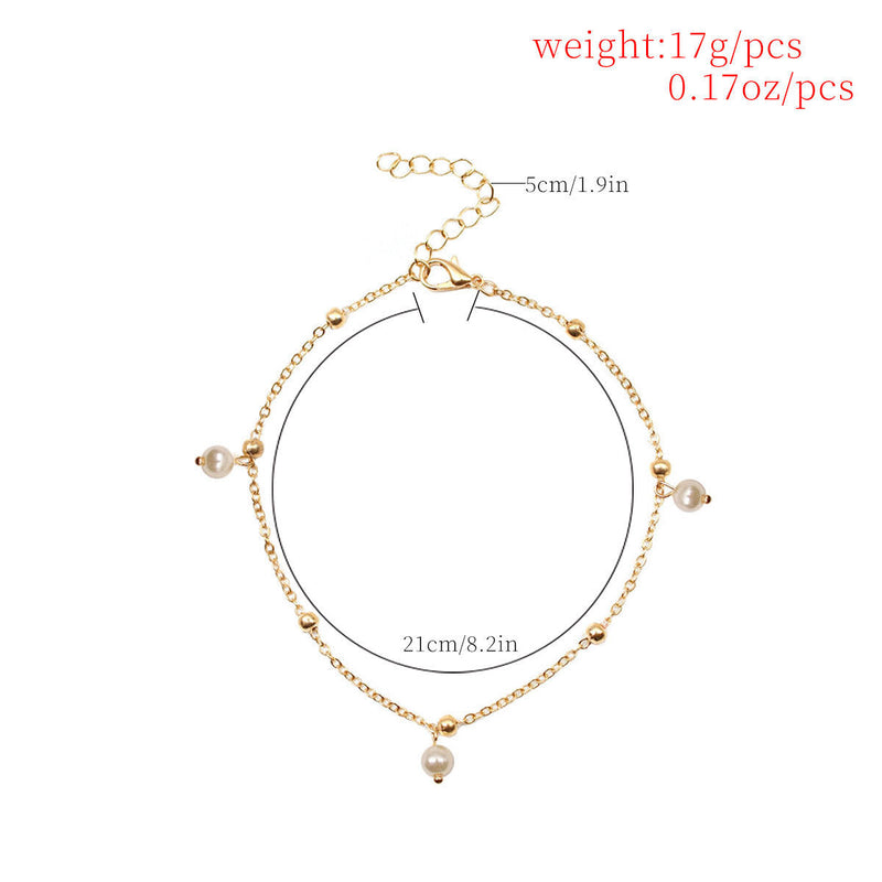 Double Layer White Pearl Beaded Anklet Jewelry