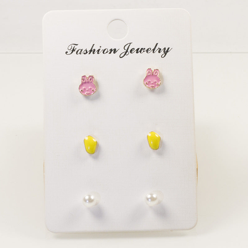 Cartoon bunny stud earrings set