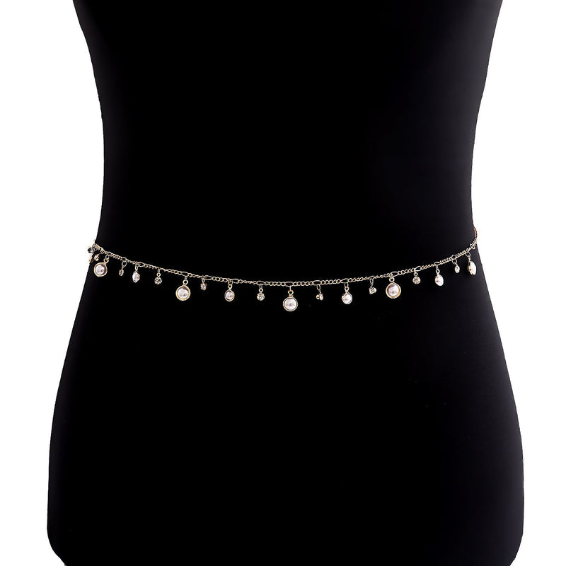 Pearl Tassel Rhinestone Waist Chain