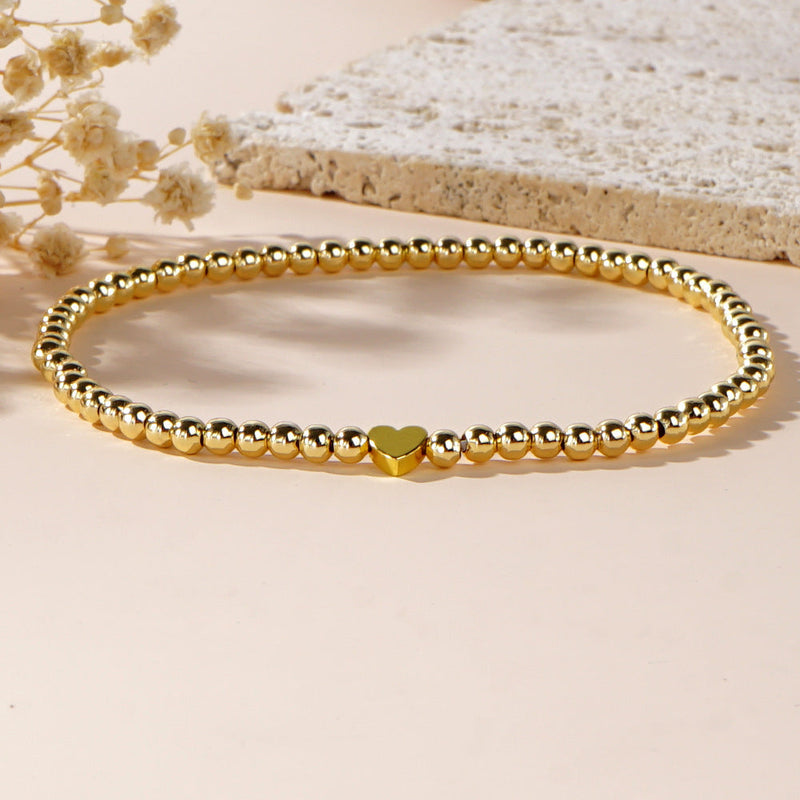 Metallic Beads Love Heart Anklets Jewelry