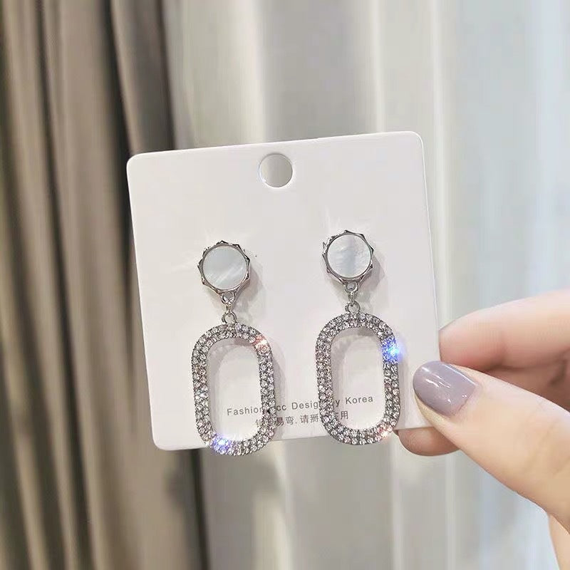 Hollow Rectangle Full Crystal Rhinestone Earrings