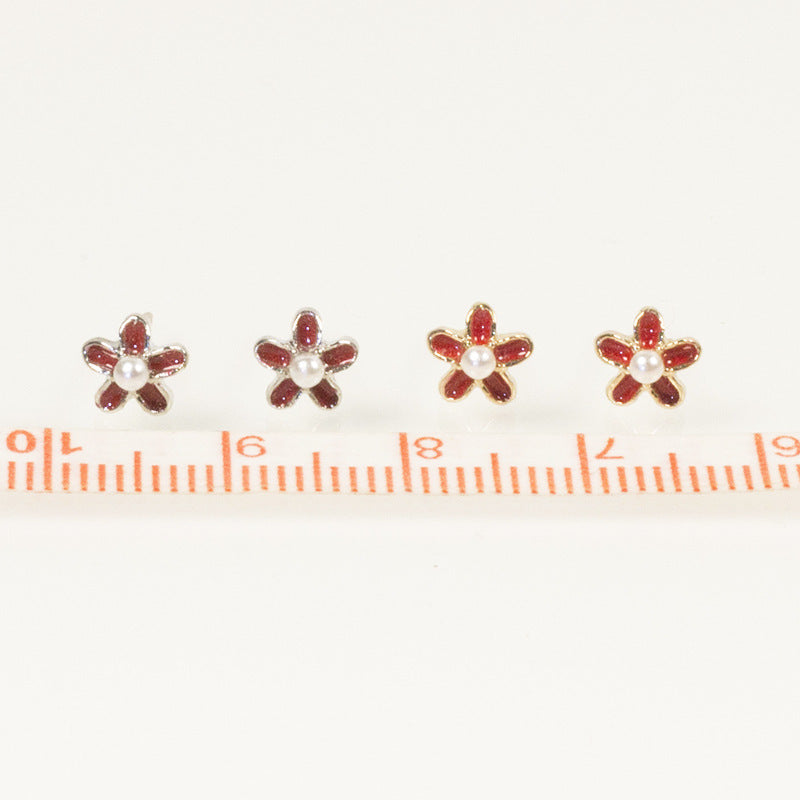 Womens Stud Earrings Pink Flower