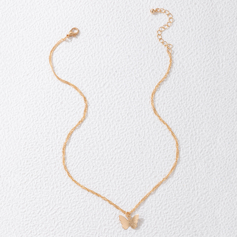 Double Layered Butterfly Pendant Multi Layered Necklace