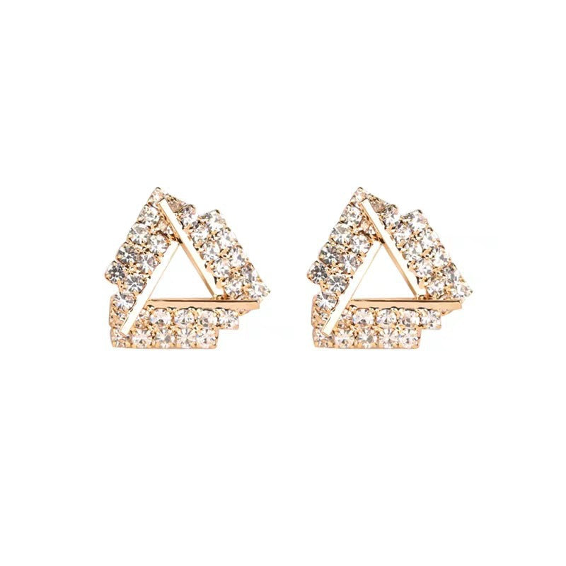 Full Rhinestone Triangle Shape Stud Earrings