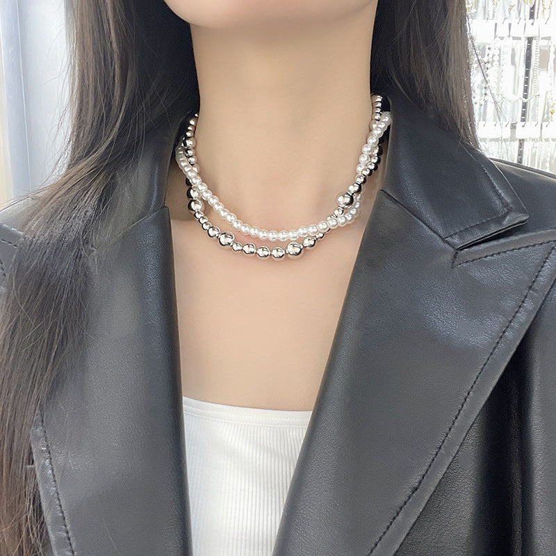 Imitation Pearl Wrapped Necklace Double Layer