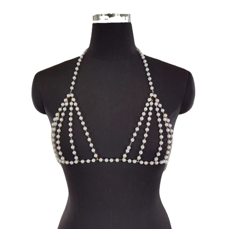 Sexy Beach Bikini Lingeries Bra Pearl body Chain