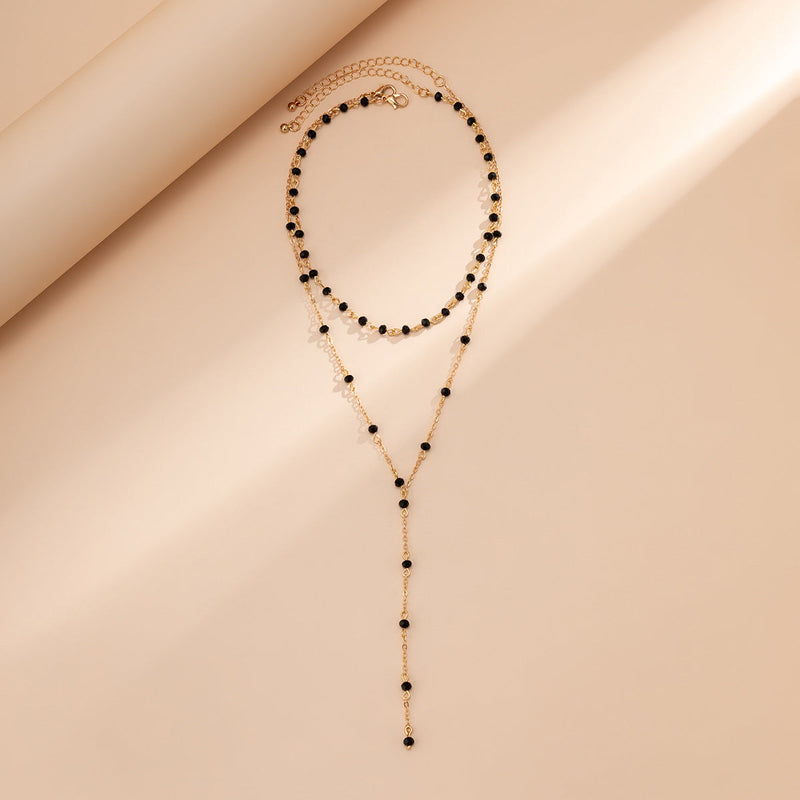 Multi Layer Overlay Retro Crystal Long Sweater Necklace