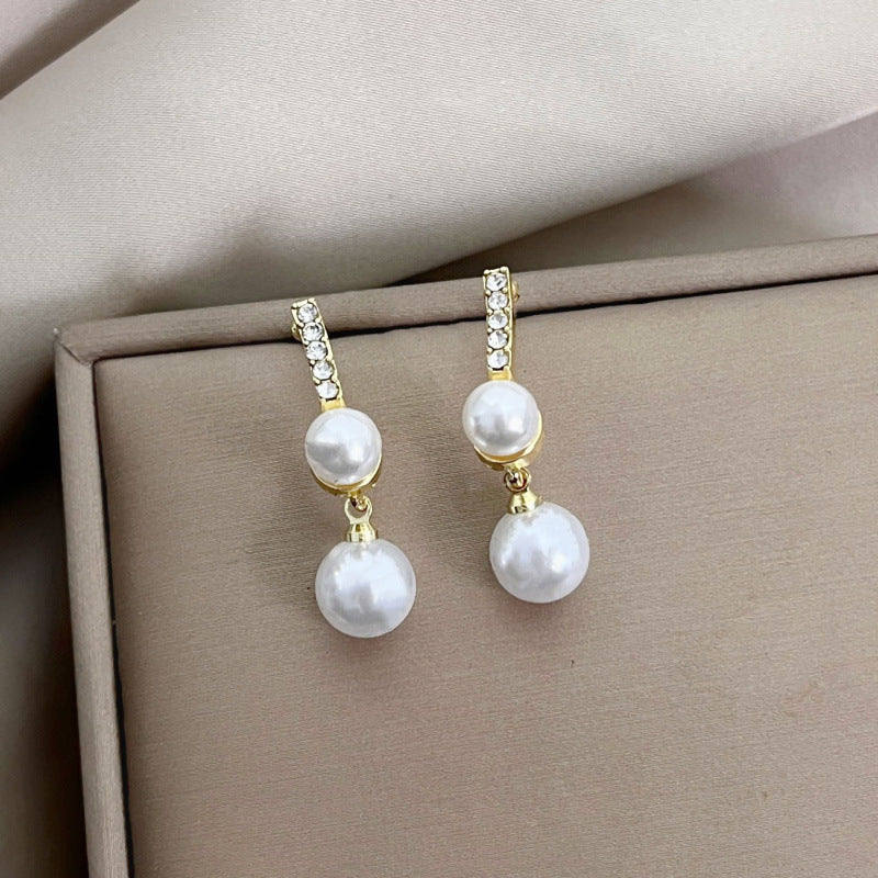 Rhinestone Pearl Tassel Earrings