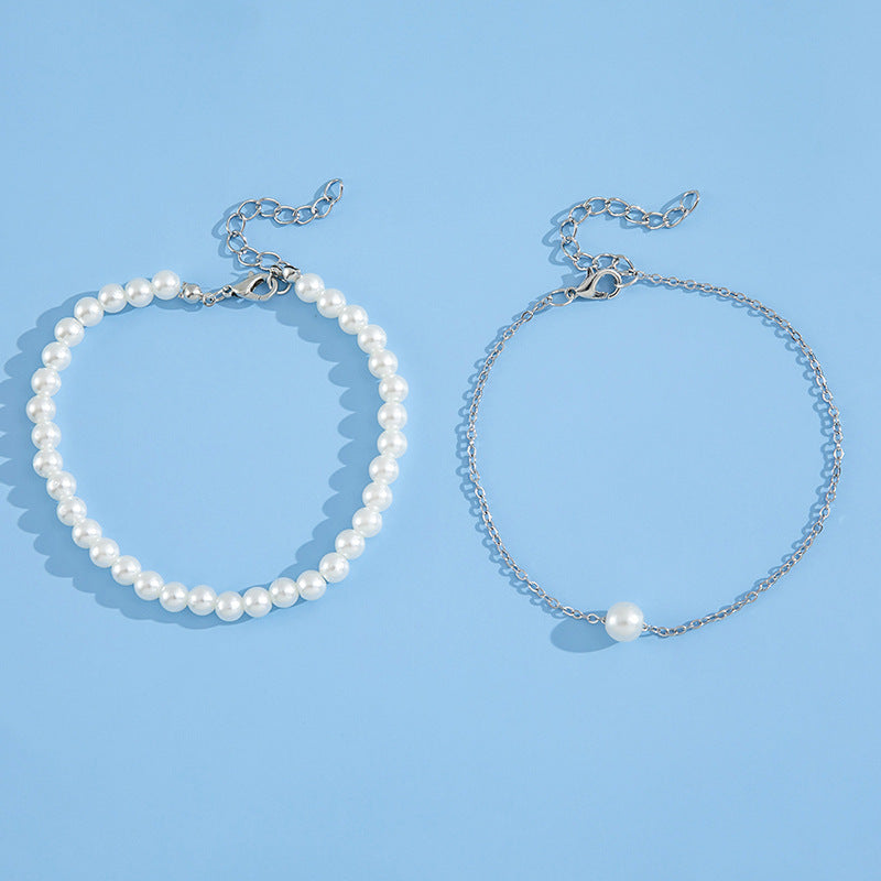 Round Imitation Pearl Chain Anklet Jewelry