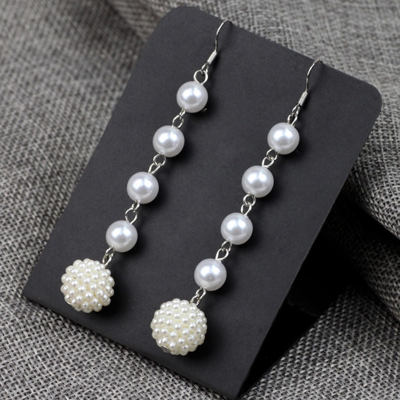 Elegant Women Long Tassel Pearl Earrings