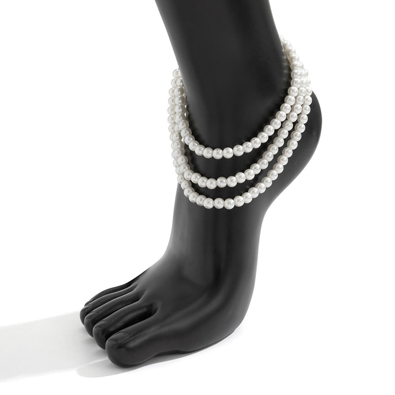 Imitation Pearl Beaded Tassel Anklet Jewelry