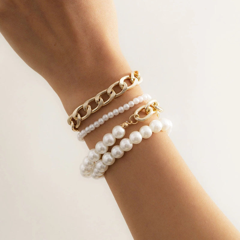 Cuban Link Chain Pearl Bracelet
