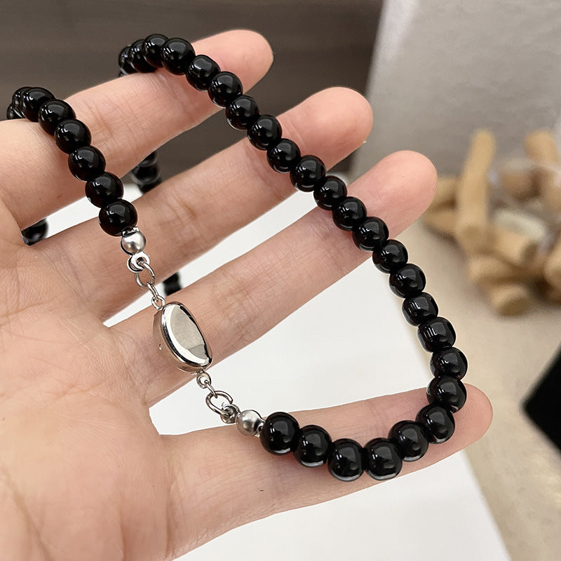 Black Glass Round Beads Necklaces
