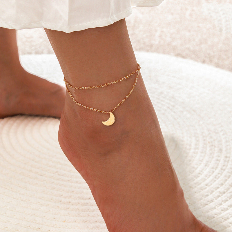 Double Layer moon Charm Chain Ankle Bracelet