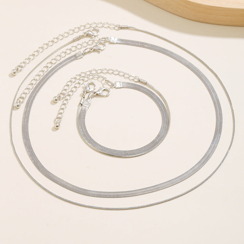 Double Layer Snake Bone Chain Bracelet Necklace Jewelry Set