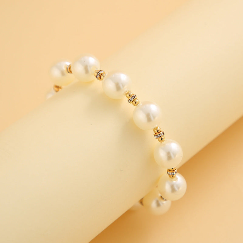 Retro Beaded Pearl Necklace Bracelet Earrings Jewelry Set