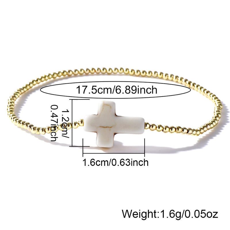 Bohemian Bead String Natural Stone Cross Bracelet