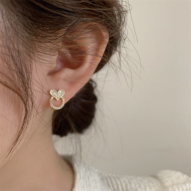 Rhinestone Heart Tiny Stud Earrings