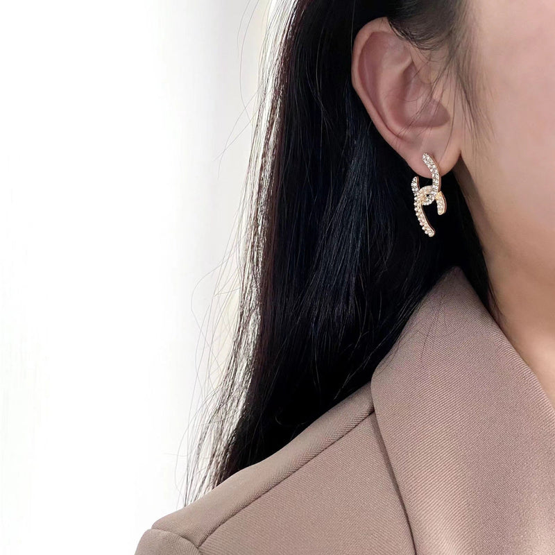 Romantic Double Rhinestone C Earrings