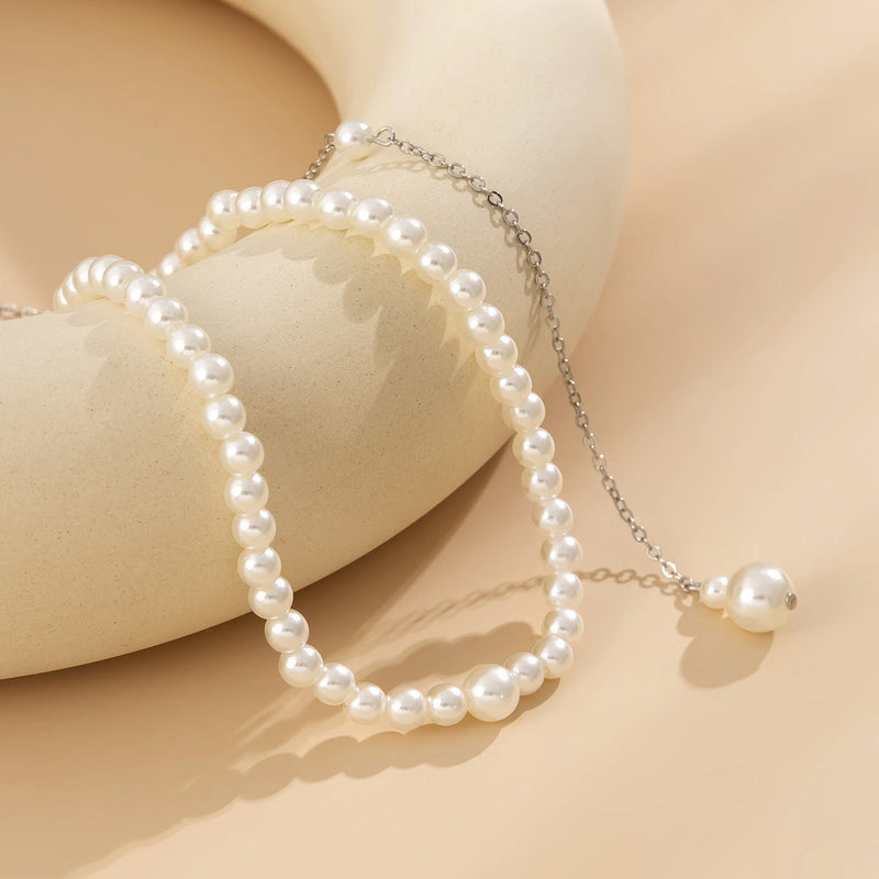 Romance Imitation Pearl Chain Necklace Back Chain for Women