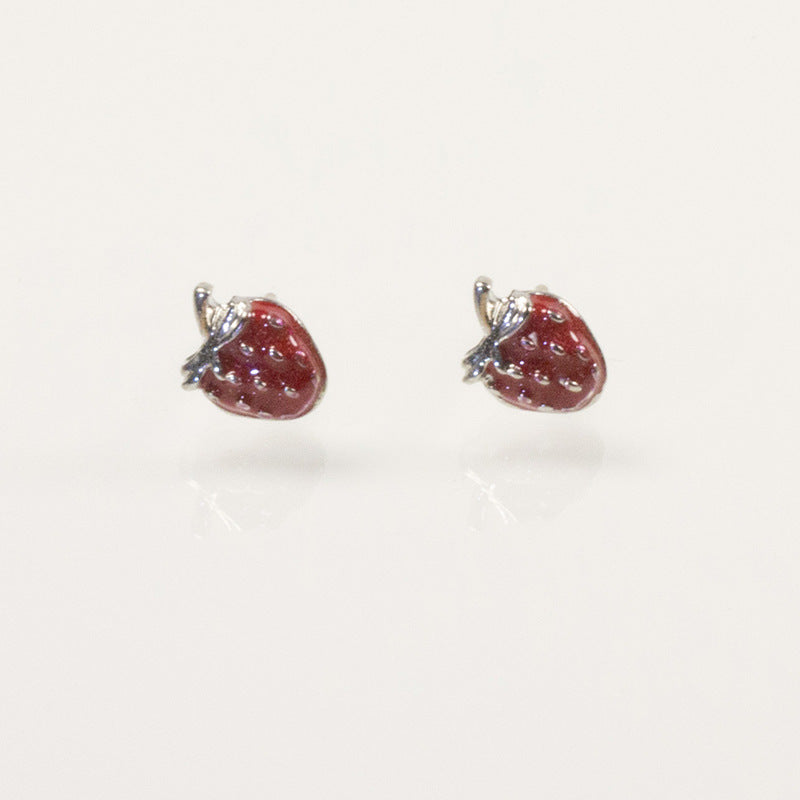 Cute Red Strawberry Fruit Stud Earrings