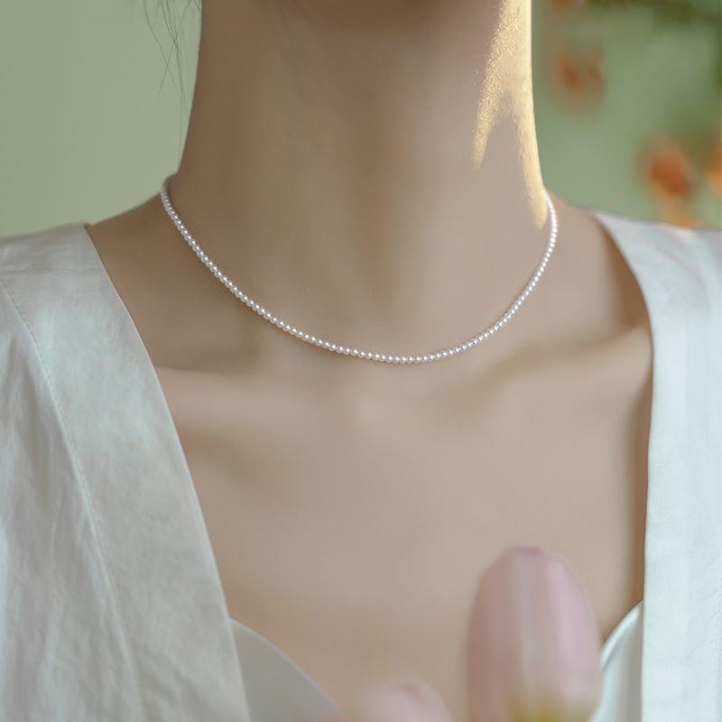 4mm 6mm 8mm 10mm 12mm 14mm White Glass Pearl Necklace for Women