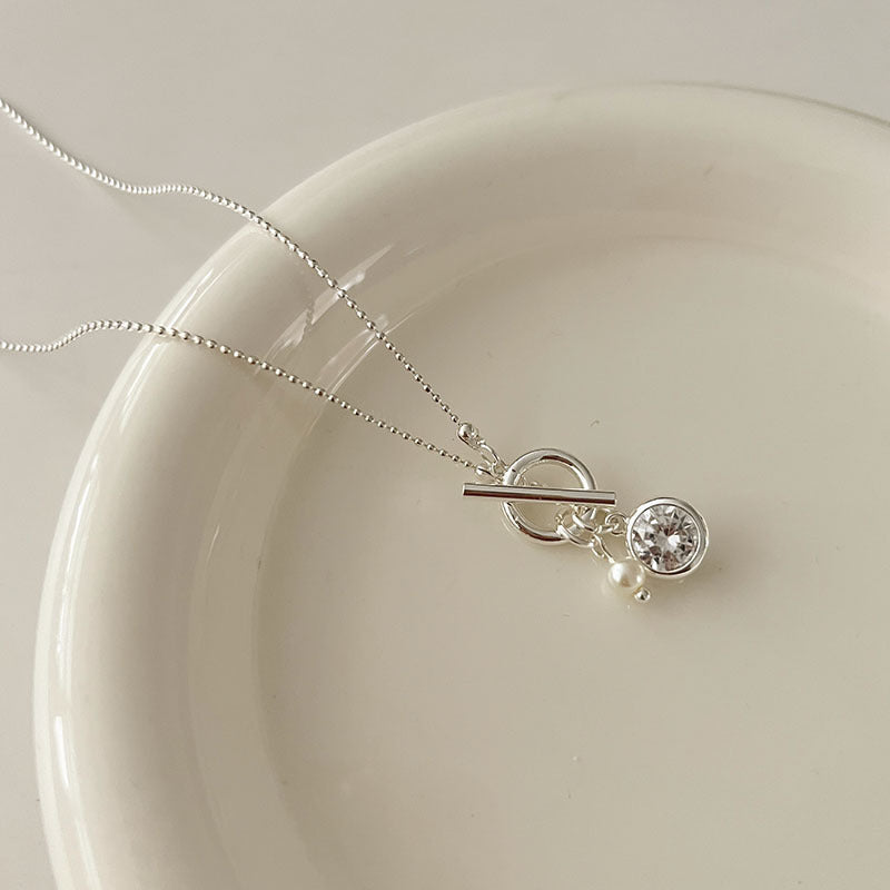 Pearl Pendant Crystal Charm Chain Necklace