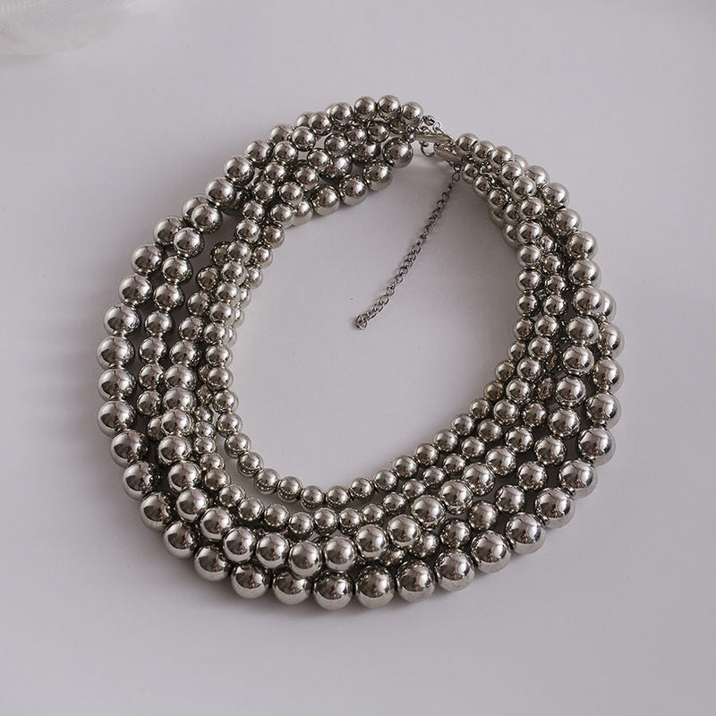 Metallic Bead Necklace Boho Layers Bead Necklace