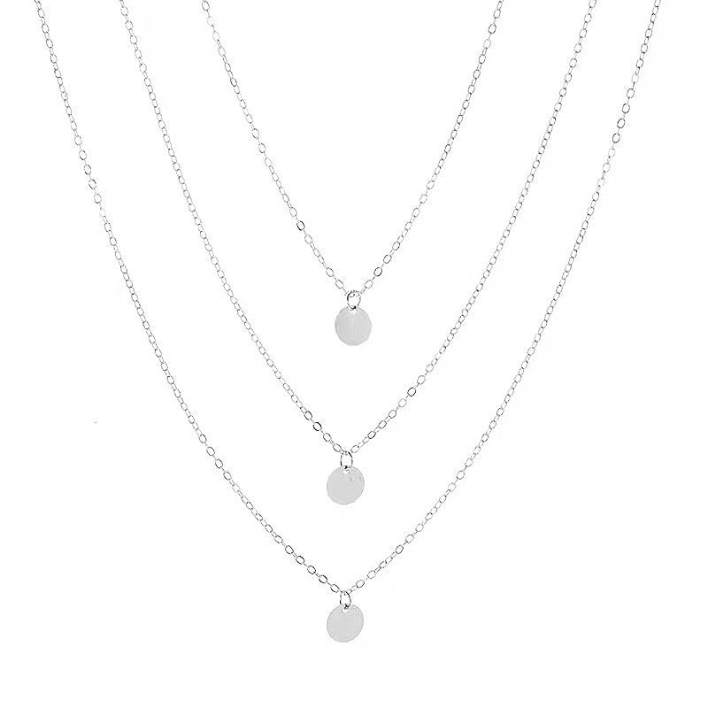 Layered Chain Round Pendant Necklace