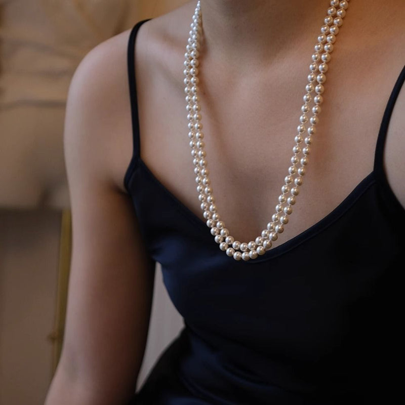 Women Sweater Chain Necklace French Fashion Long Pearl Beads Neckalce Set
