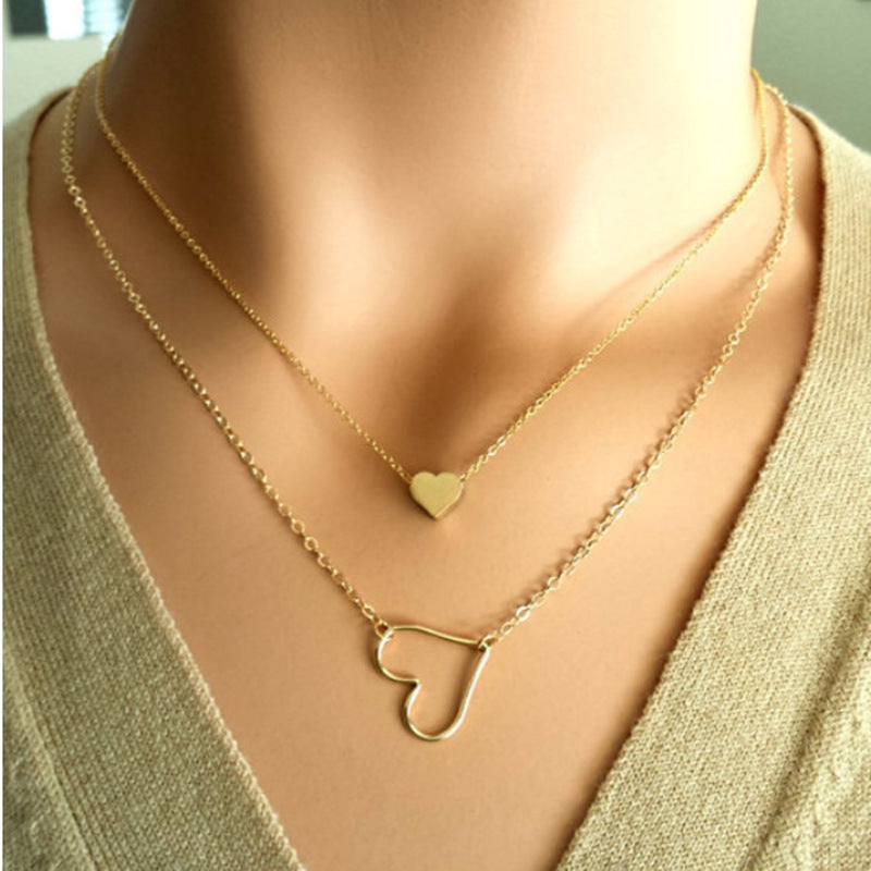 Heart Pendant Double Layer Chains Necklaces