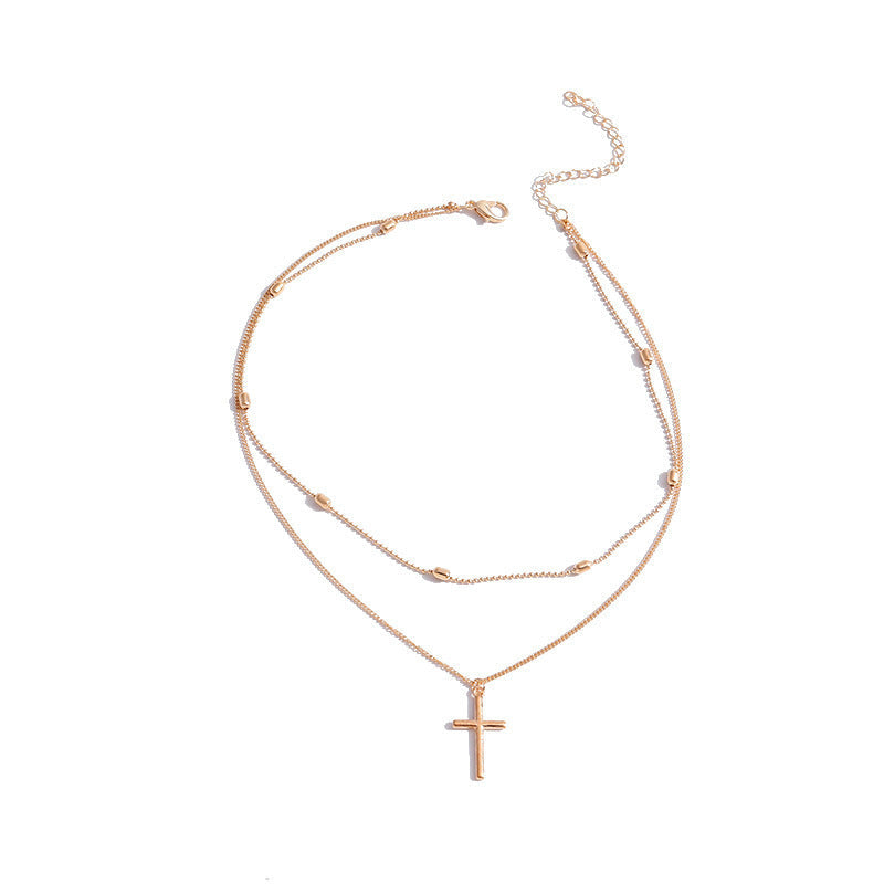 Double Layers Necklace for Women Cross Pendant