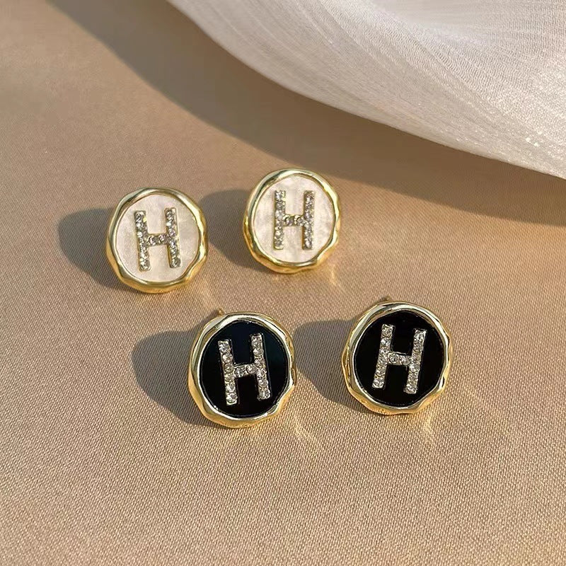 Enamel initial Letter H Earings