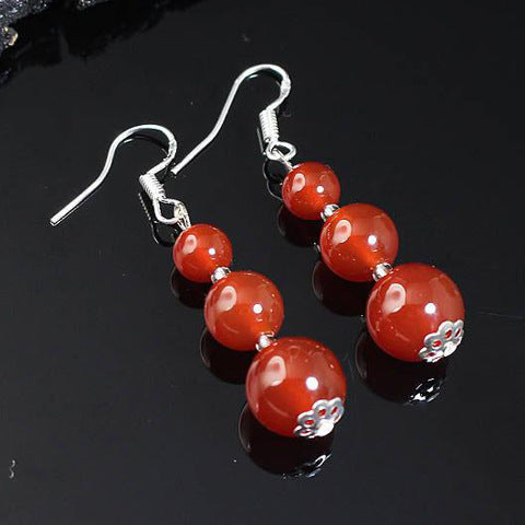 Round Nature Stone agate Bead Dangle Earrings