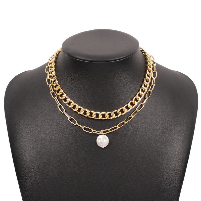 Punk Multi Chain Layered Pearl Necklace
