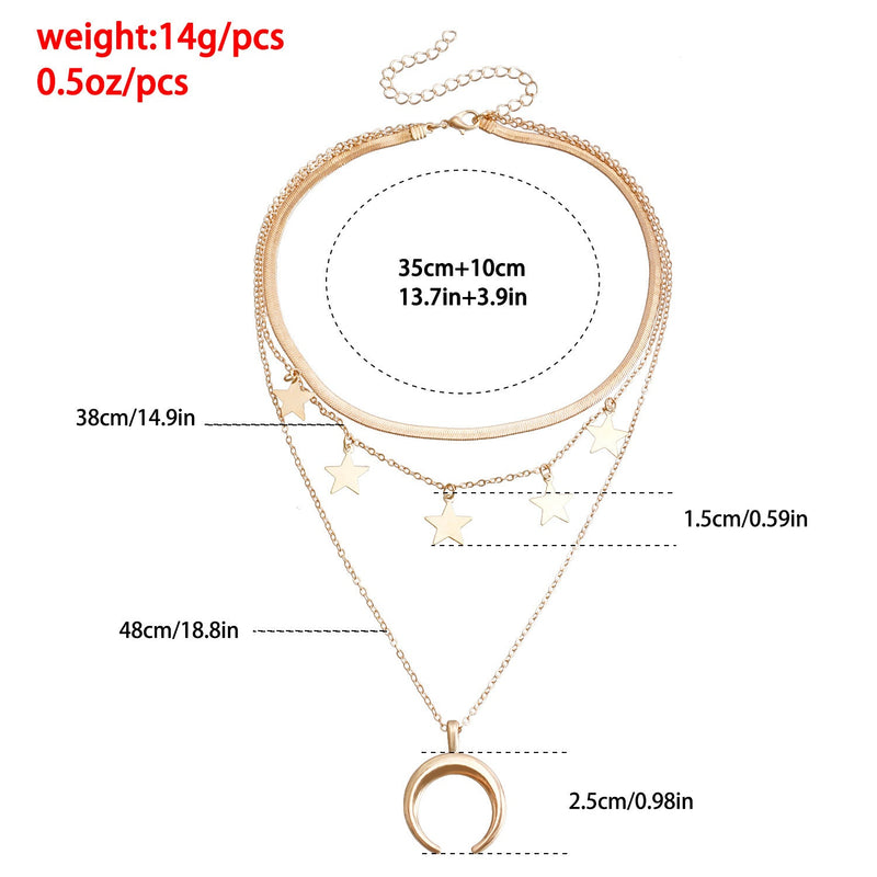 Geometry Star Moon Pendant Multilayer Chain Choker Necklace