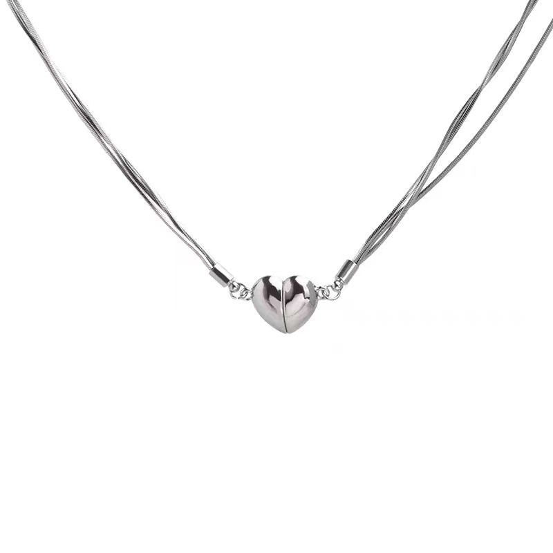 Three Layer Heart Pendant Necklace Fashion Jewelry Magnetic Love