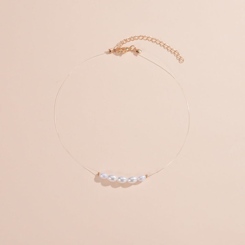Oval Glass Pearl Chain Necklace