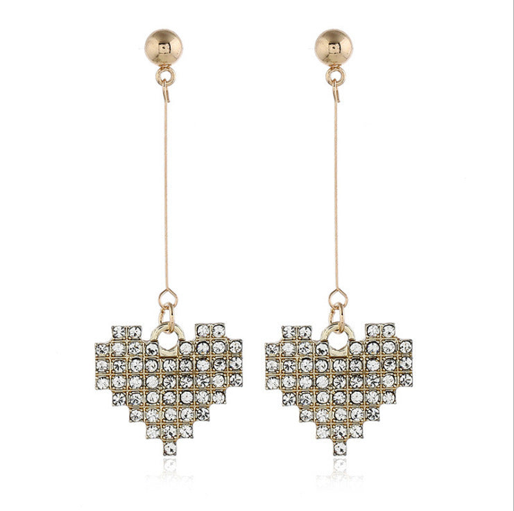 Love Heart Rhinestone Paved Stud Earrings