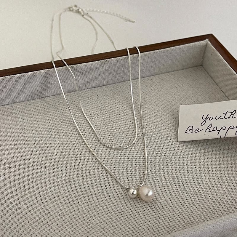 Double Layers Chain Pearl Pendant Necklace