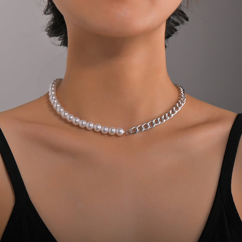 Elegant Chain Choker Necklace White Pearl