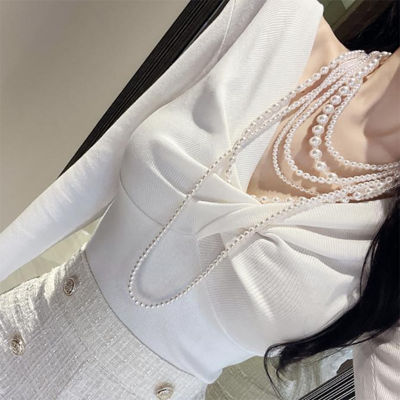 Long Beaded Layer Pearl Necklace