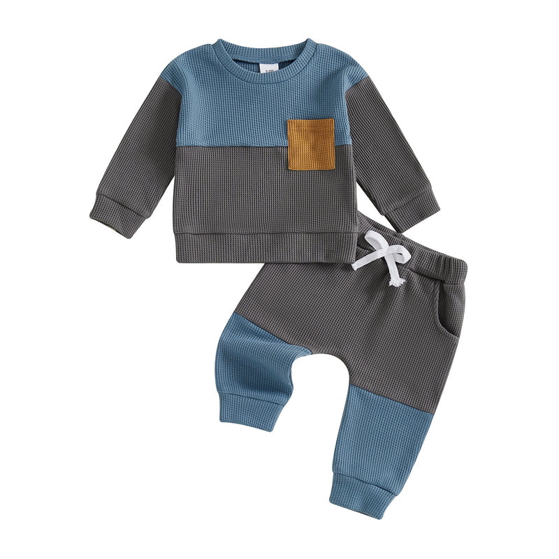 Boys' Waffle Color Matching Pocket Two-piece Set