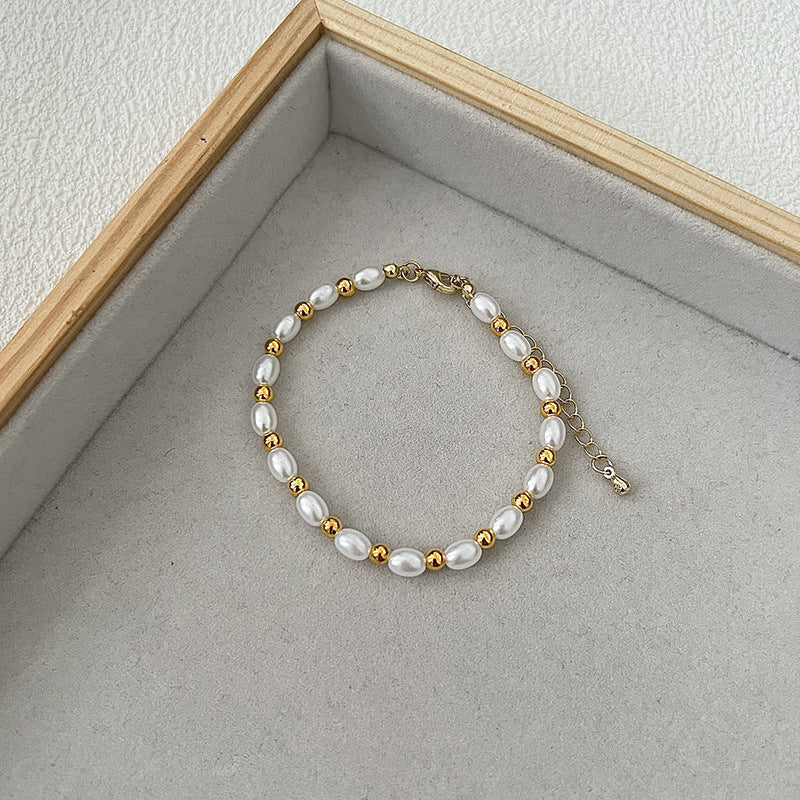 Women White Pearl Beaded Choker Necklace Lady Oval Necklaces