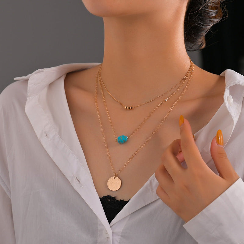 Double-Layer Necklace Water Drop Turquoise Pendant