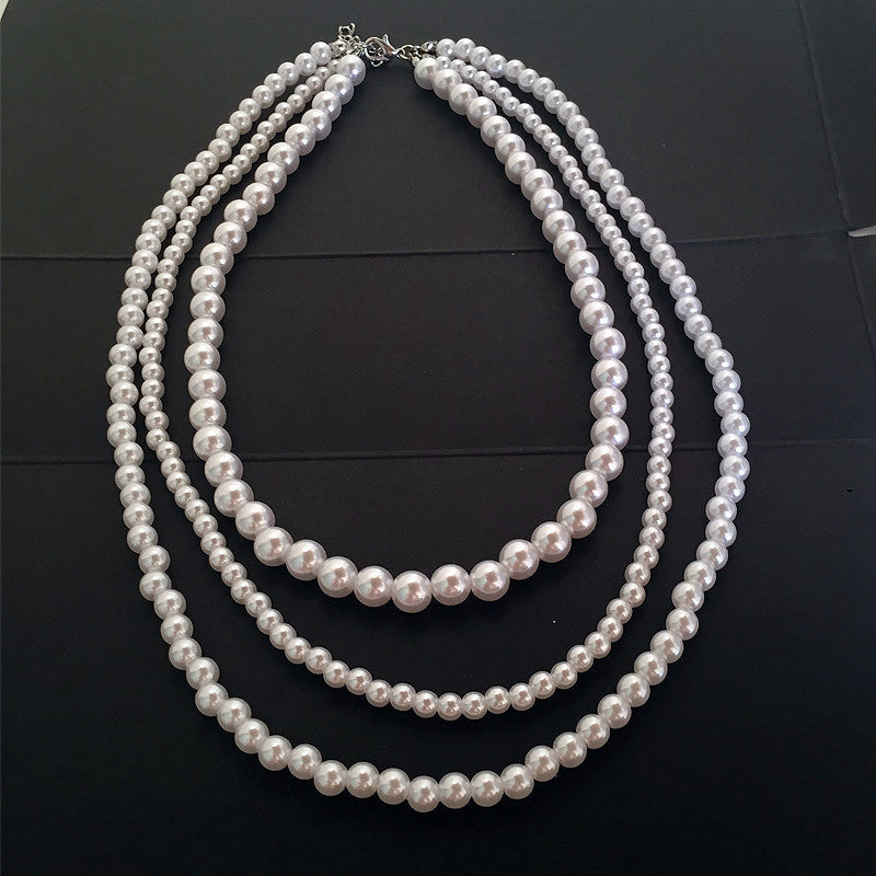 White Beads Round Layer Pearl Necklace