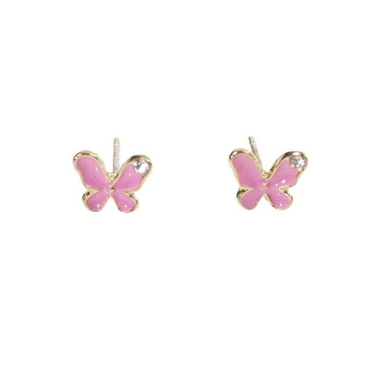 Enamel Pink Butterfly Stud Earrings